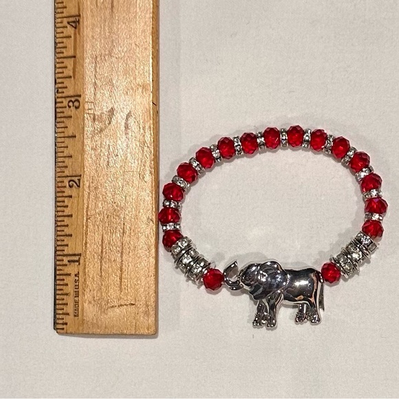 Red & Silver Stretch Bracelet with Silver Elephant - Picture 2 of 2